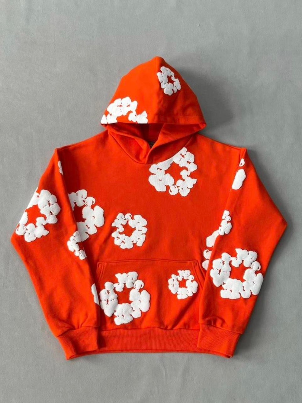 Men's Orange Denim Tear Graphic Hoodie -